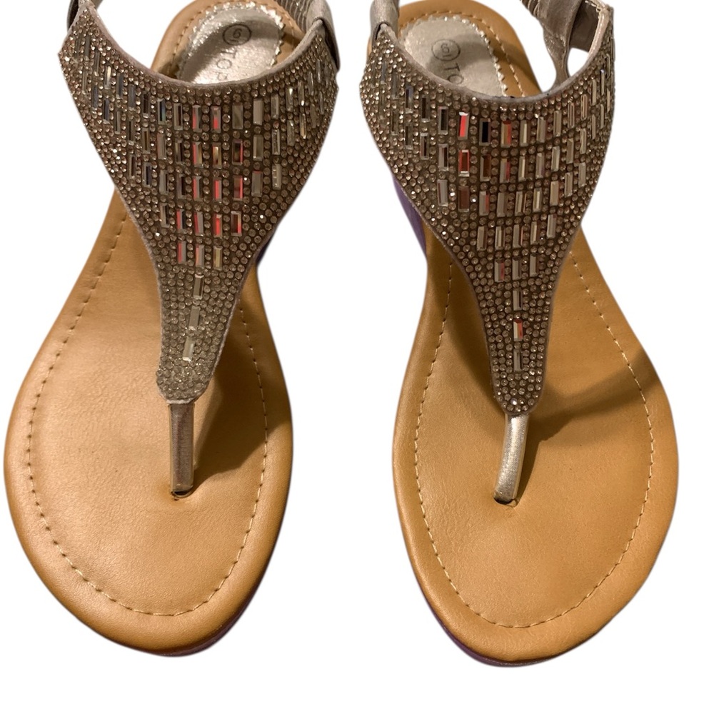 TOP Moda Metallic Silver Rhinestone Wedge Thong Sandals - Picture 5 of 5
